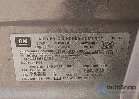 2015 Buick Encore Leather z USA, uszkodzony, nr VIN KL4CJGSB9FB124289